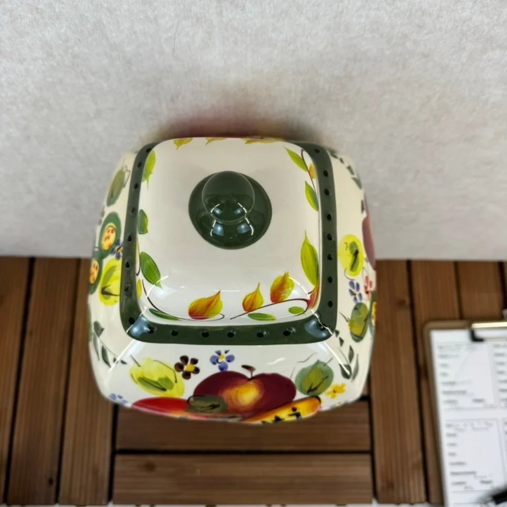 Nonni's Biscotti Cookie Jar Canister Fruits & Vines Hand Painted from Italy VTG